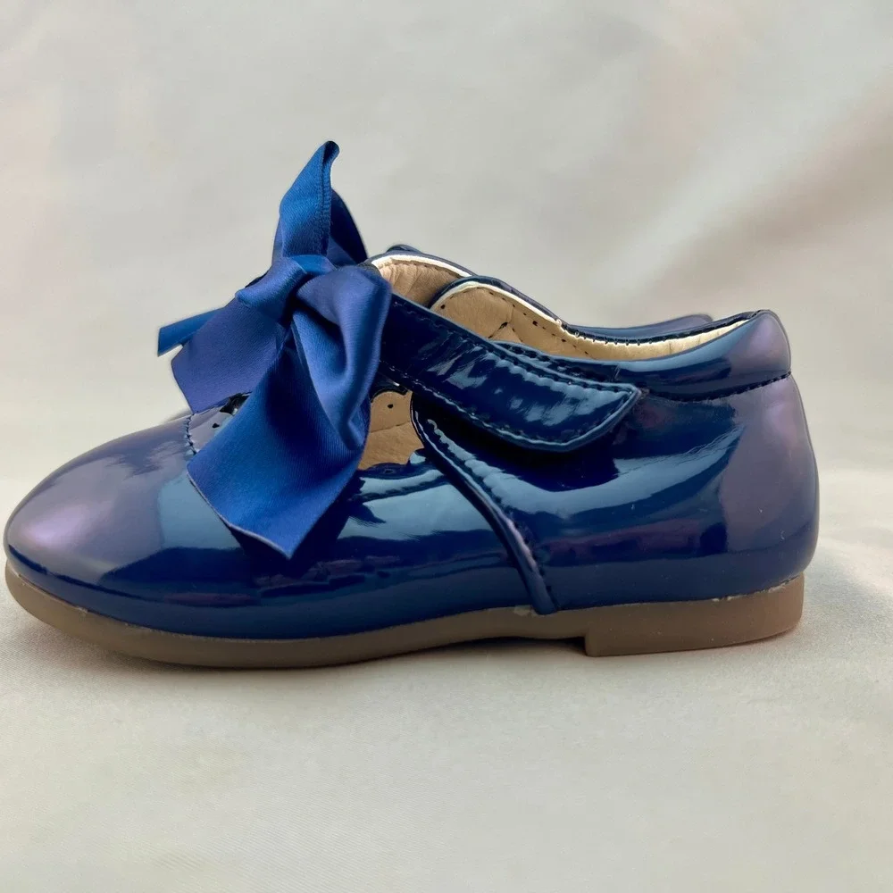 MG Baby Mary Jane Flats Toddler EU 22 (6-6.5) Dark Blue New Patent Scallop Bows